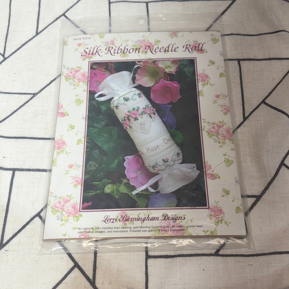Lorri Birmingham Designs Silk Ribbon Needle Roll Kit White Faith Hope Charity